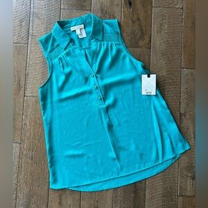 Dana Buchman Teal Sleeveless Collared Camisole